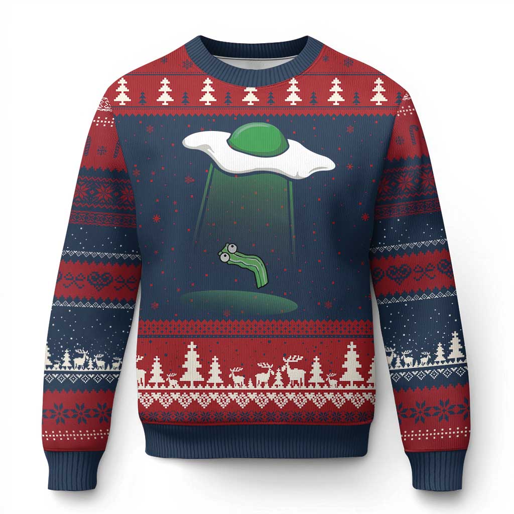 Funny Irish St Patricks Day Ugly Christmas Sweater UFO Egg Bacon Abduction Funny TS10 Navy Red Print Your Wear