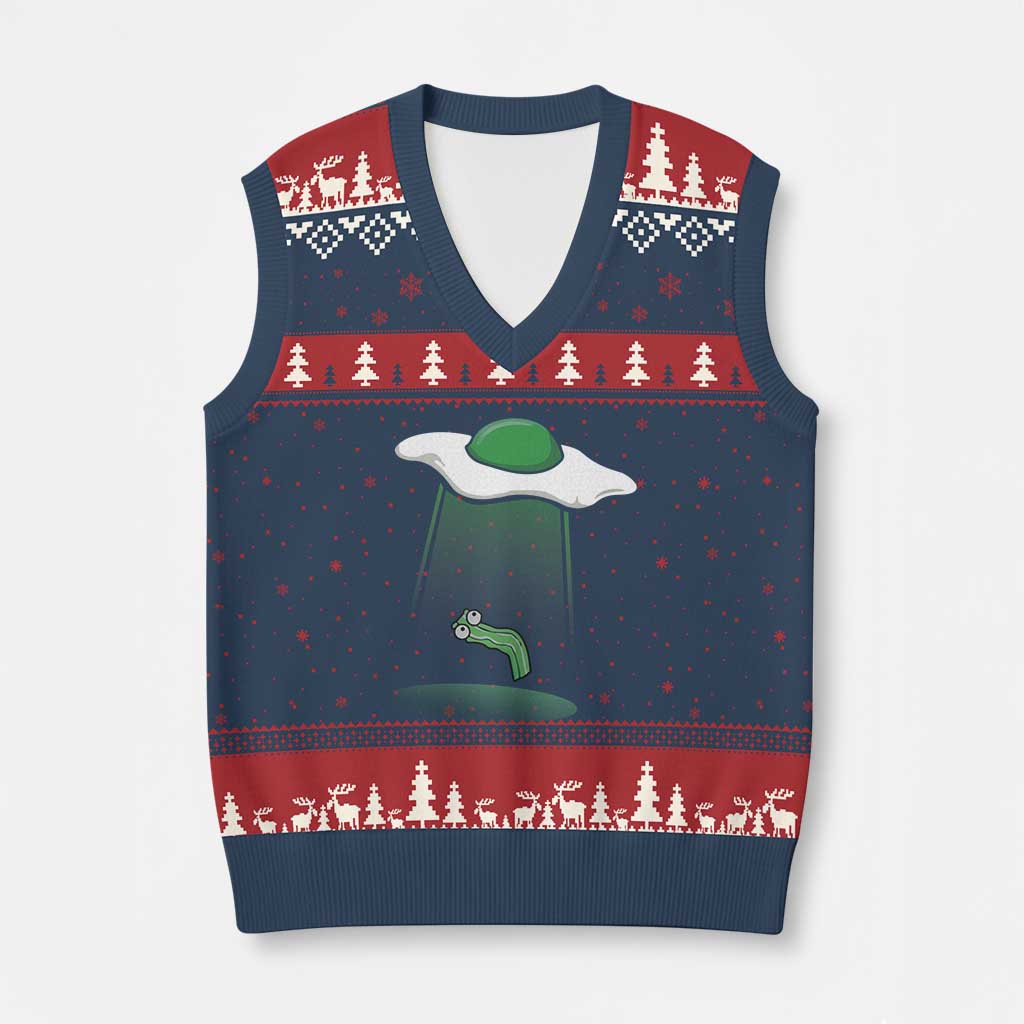 Funny Irish St Patricks Day V-Neck Knit Sweater Vest UFO Egg Bacon Abduction Funny TS10 Navy Red Print Your Wear