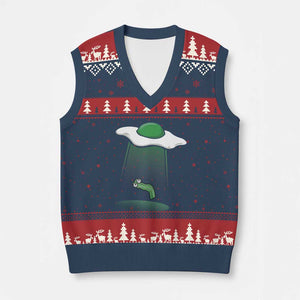 Funny Irish St Patricks Day V-Neck Knit Sweater Vest UFO Egg Bacon Abduction Funny TS10 Navy Red Print Your Wear