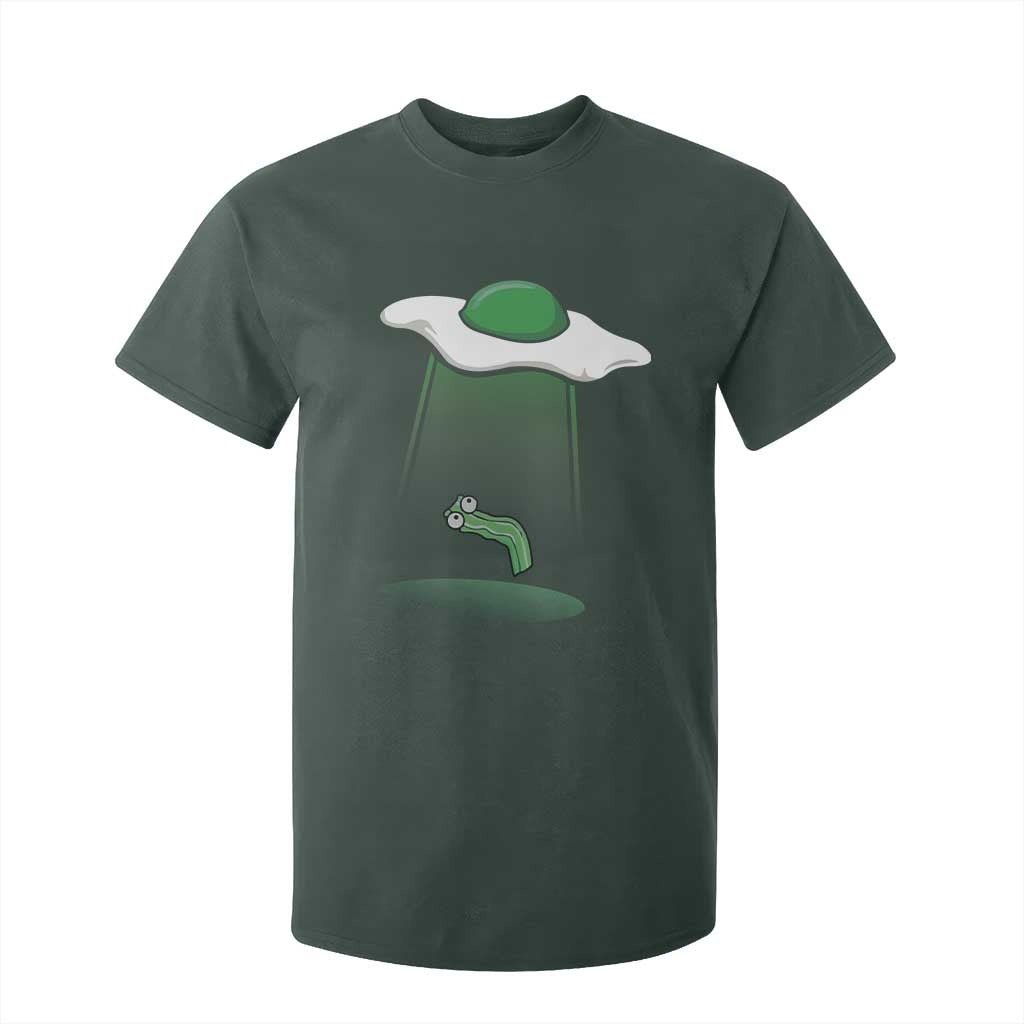 Funny Irish St Patricks Day T Shirt For Kid UFO Egg Bacon Abduction Funny TS10 Dark Forest Green Print Your Wear