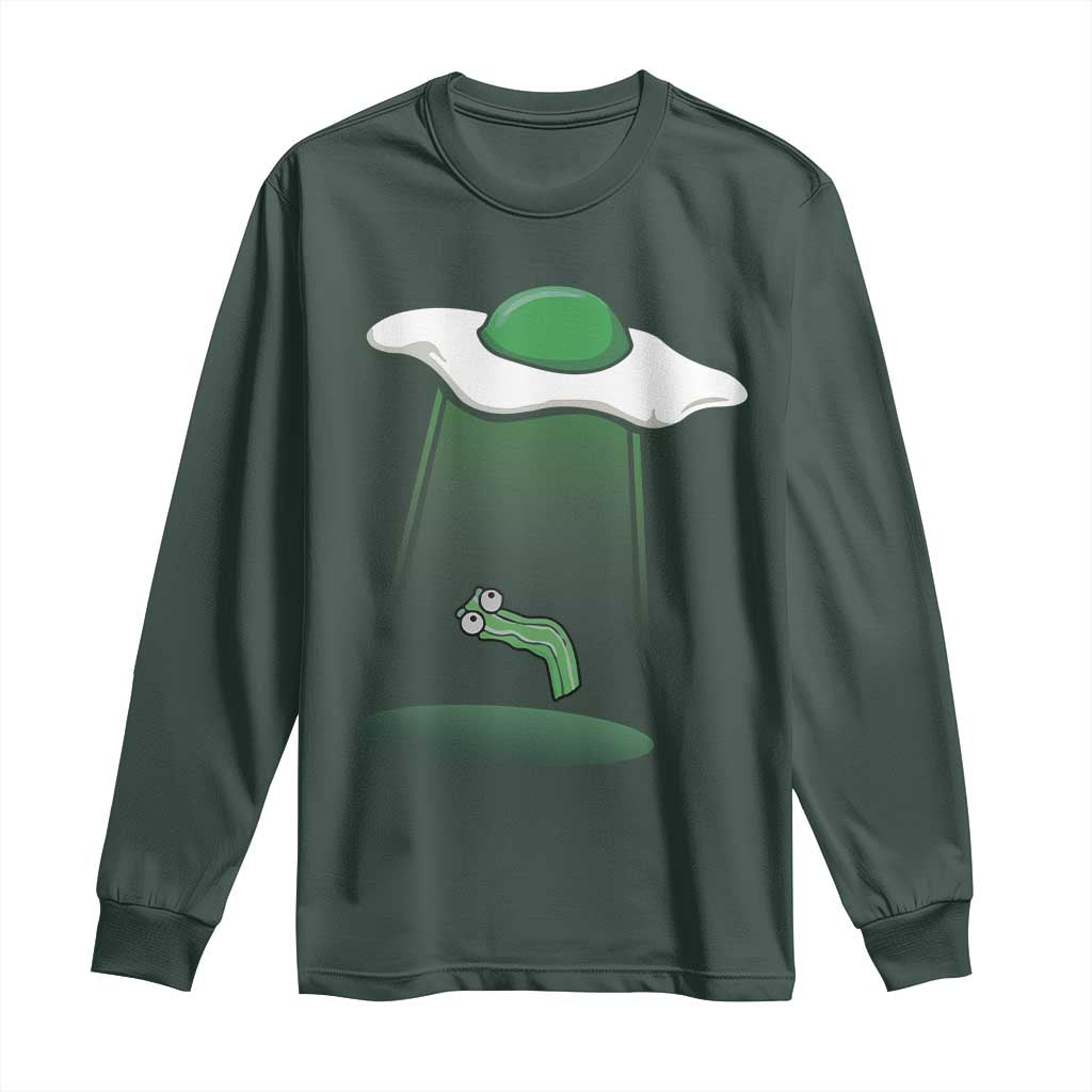 Funny Irish St Patricks Day Long Sleeve Shirt UFO Egg Bacon Abduction Funny TS10 Dark Forest Green Print Your Wear