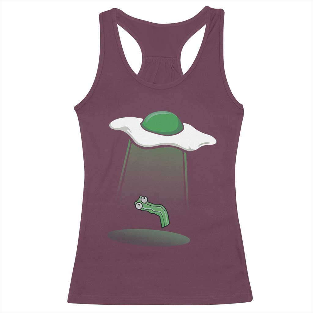 Funny Irish St Patricks Day Racerback Tank Top UFO Egg Bacon Abduction Funny TS10 Maroon Print Your Wear