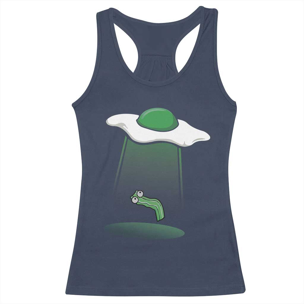 Funny Irish St Patricks Day Racerback Tank Top UFO Egg Bacon Abduction Funny TS10 Navy Print Your Wear