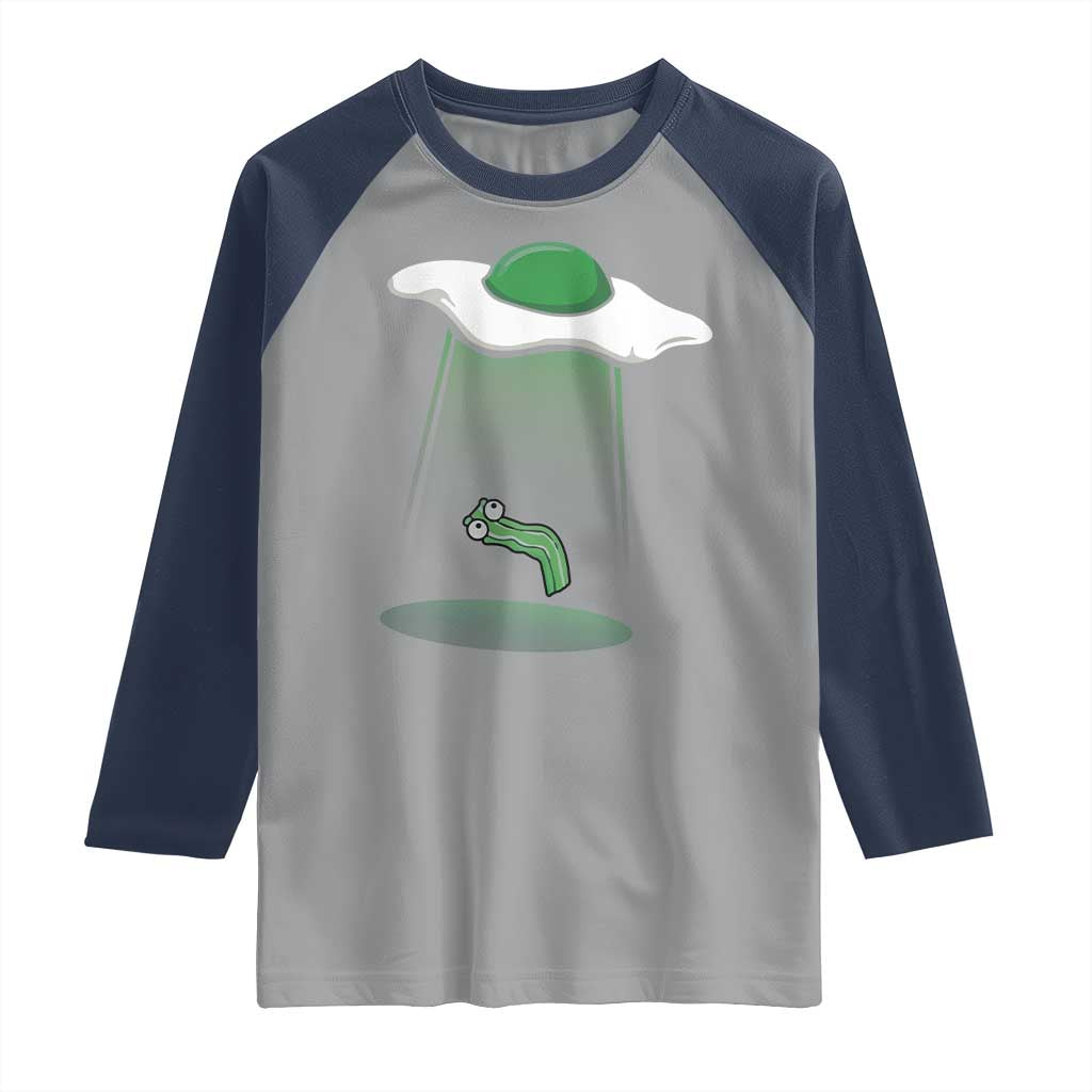 Funny Irish St Patricks Day Raglan Shirt UFO Egg Bacon Abduction Funny TS10 Sport Gray Navy Print Your Wear