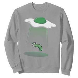 Funny Irish St Patricks Day Sweatshirt UFO Egg Bacon Abduction Funny TS10 Sport Gray Print Your Wear