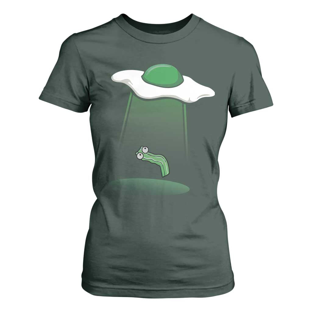 Funny Irish St Patricks Day T Shirt For Women UFO Egg Bacon Abduction Funny TS10 Dark Forest Green Print Your Wear