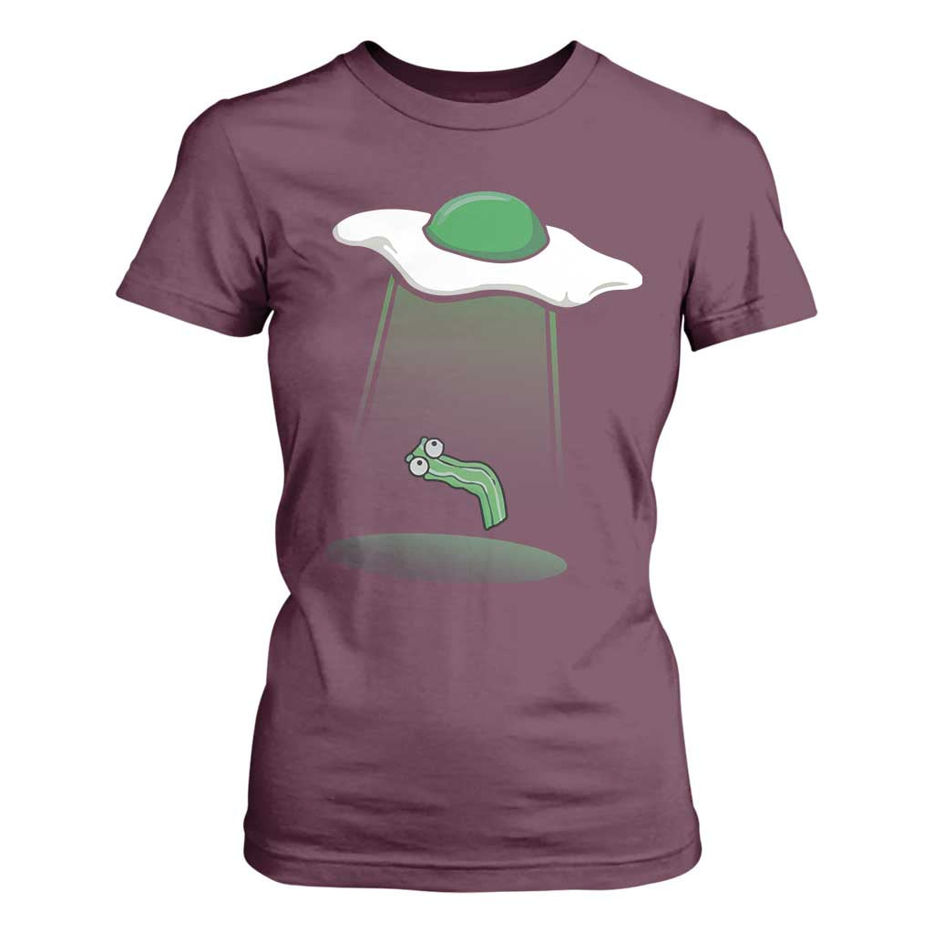Funny Irish St Patricks Day T Shirt For Women UFO Egg Bacon Abduction Funny TS10 Maroon Print Your Wear