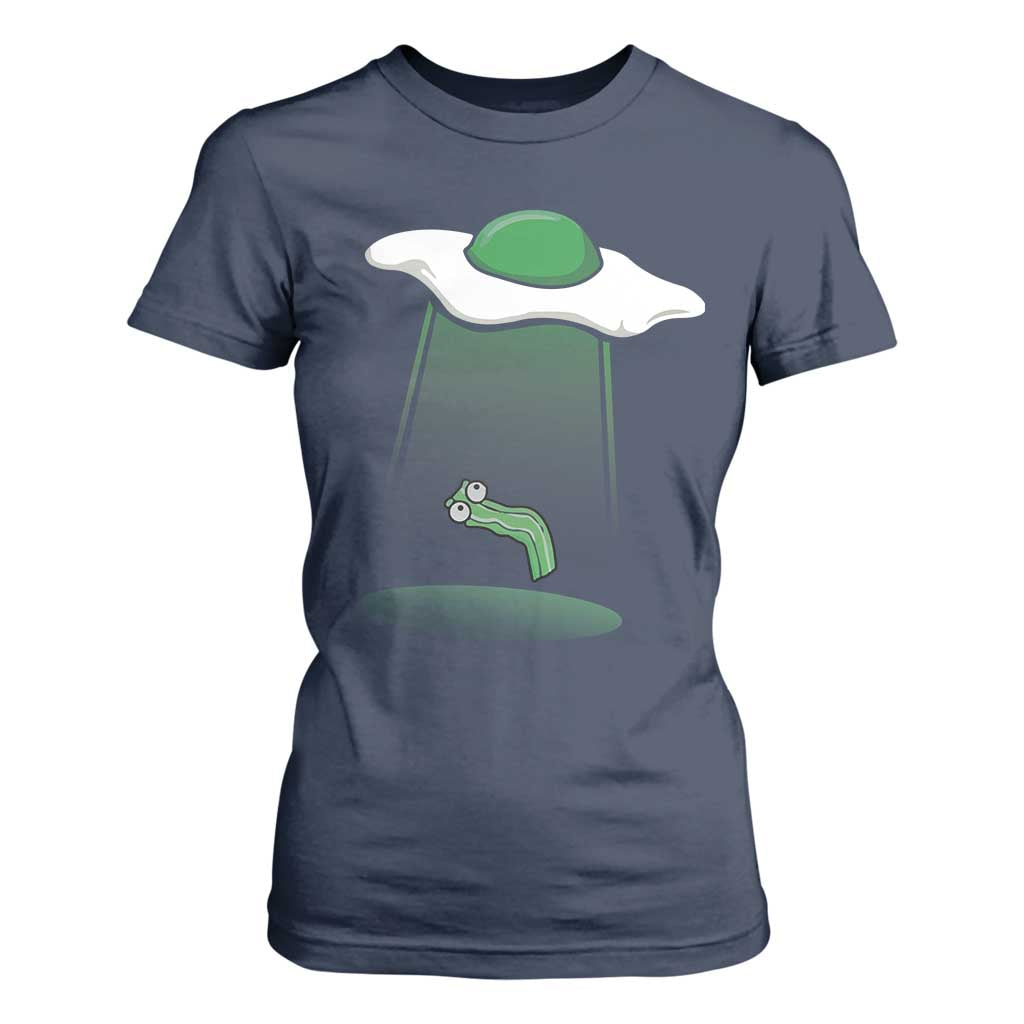 Funny Irish St Patricks Day T Shirt For Women UFO Egg Bacon Abduction Funny TS10 Navy Print Your Wear