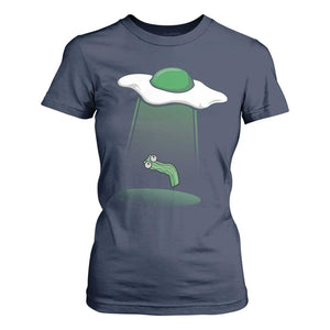 Funny Irish St Patricks Day T Shirt For Women UFO Egg Bacon Abduction Funny TS10 Navy Print Your Wear