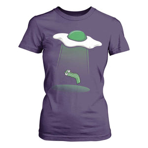 Funny Irish St Patricks Day T Shirt For Women UFO Egg Bacon Abduction Funny TS10 Purple Print Your Wear