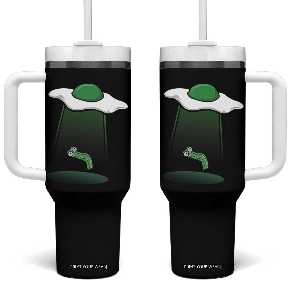 Funny Irish St Patricks Day Tumbler With Handle UFO Egg Bacon Abduction Funny TS10 One Size: 40 oz Black Print Your Wear