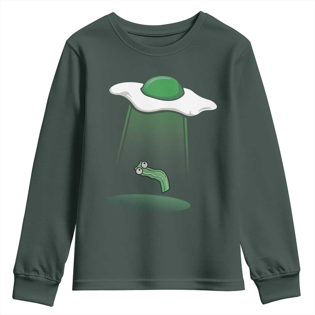 Funny Irish St Patricks Day Youth Sweatshirt UFO Egg Bacon Abduction Funny TS10 Dark Forest Green Print Your Wear
