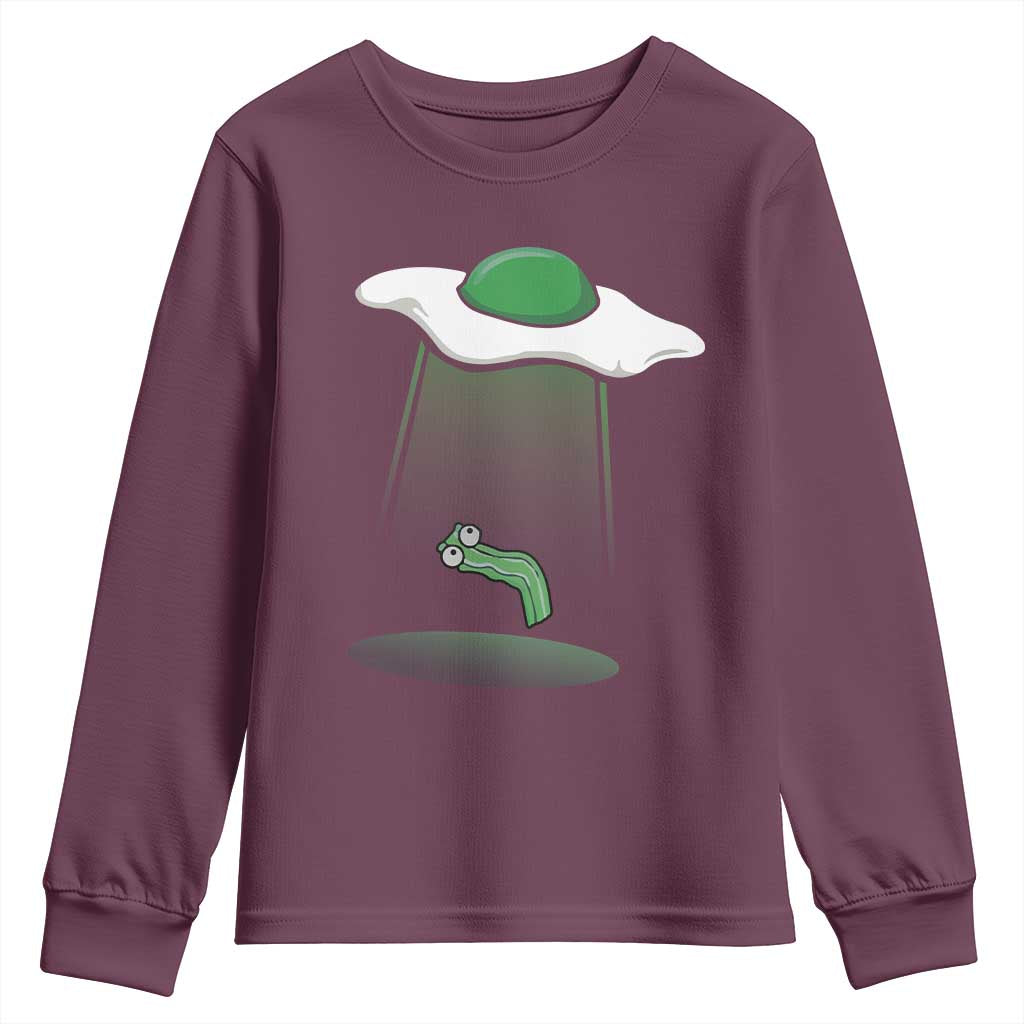Funny Irish St Patricks Day Youth Sweatshirt UFO Egg Bacon Abduction Funny TS10 Maroon Print Your Wear