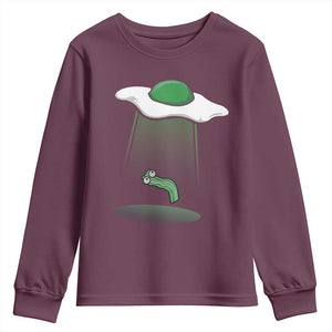 Funny Irish St Patricks Day Youth Sweatshirt UFO Egg Bacon Abduction Funny TS10 Maroon Print Your Wear