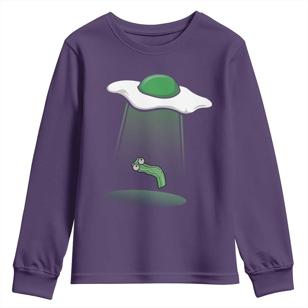 Funny Irish St Patricks Day Youth Sweatshirt UFO Egg Bacon Abduction Funny TS10 Purple Print Your Wear