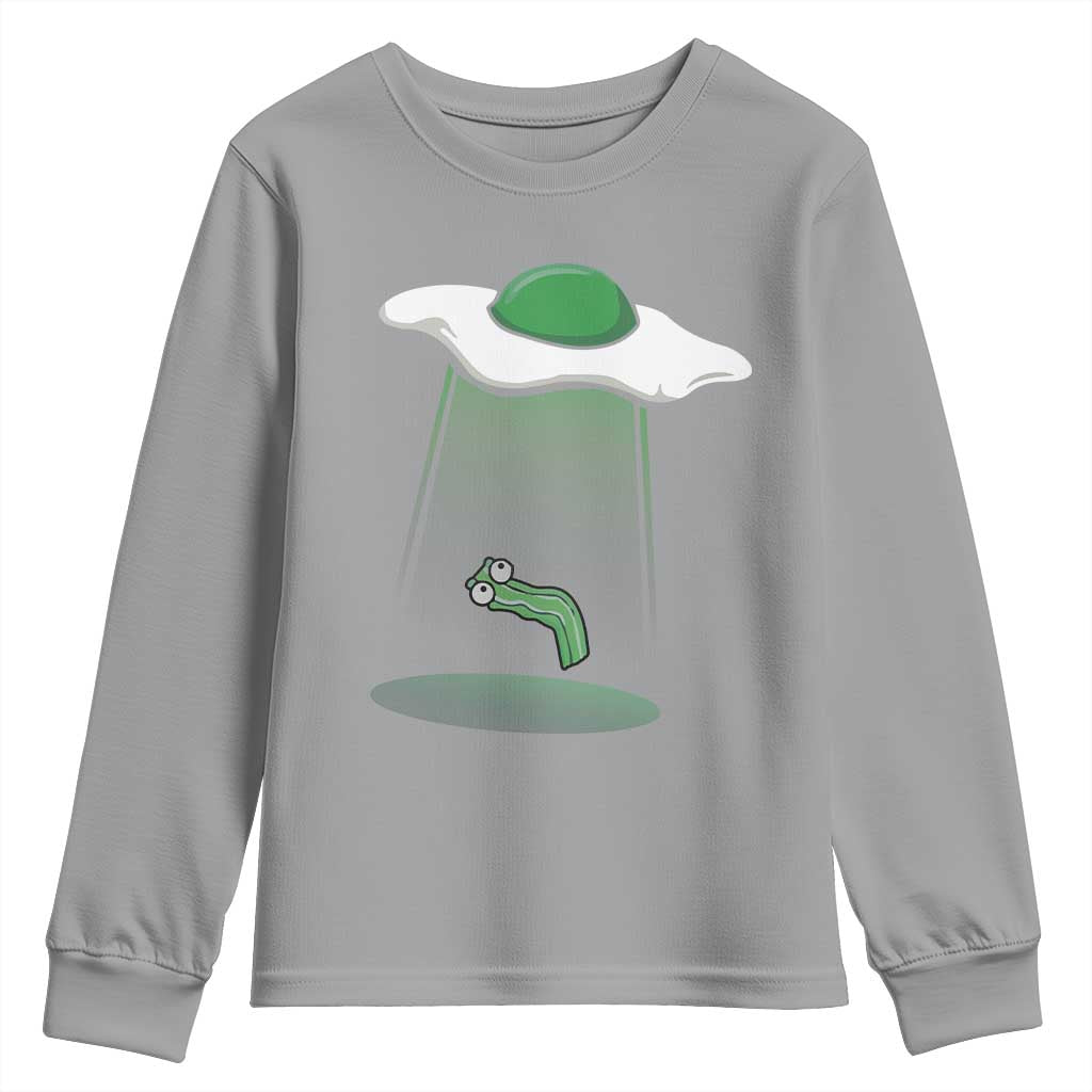 Funny Irish St Patricks Day Youth Sweatshirt UFO Egg Bacon Abduction Funny TS10 Sport Gray Print Your Wear