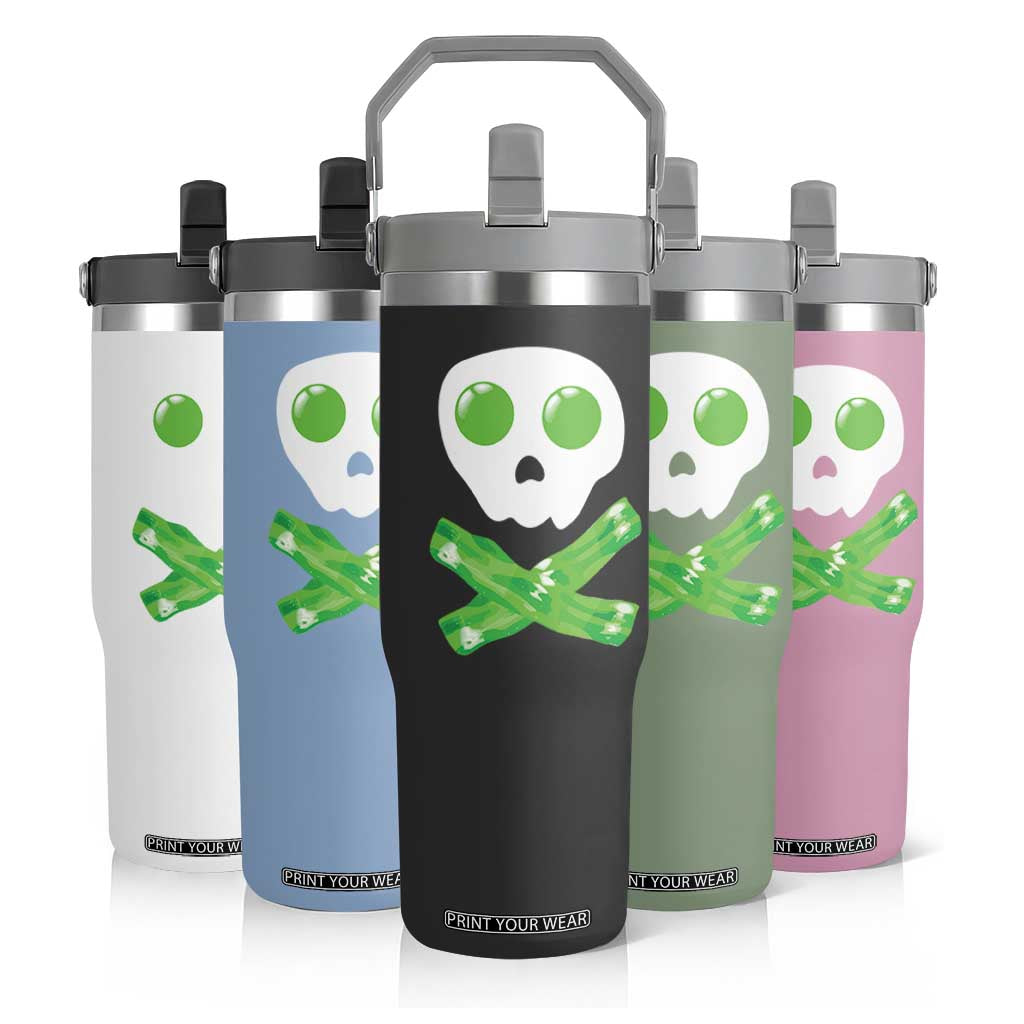 Funny St Patricks Day Flip Straw Tumbler Bacon & Eggs Skull & Crossbones TS10 Print Your Wear