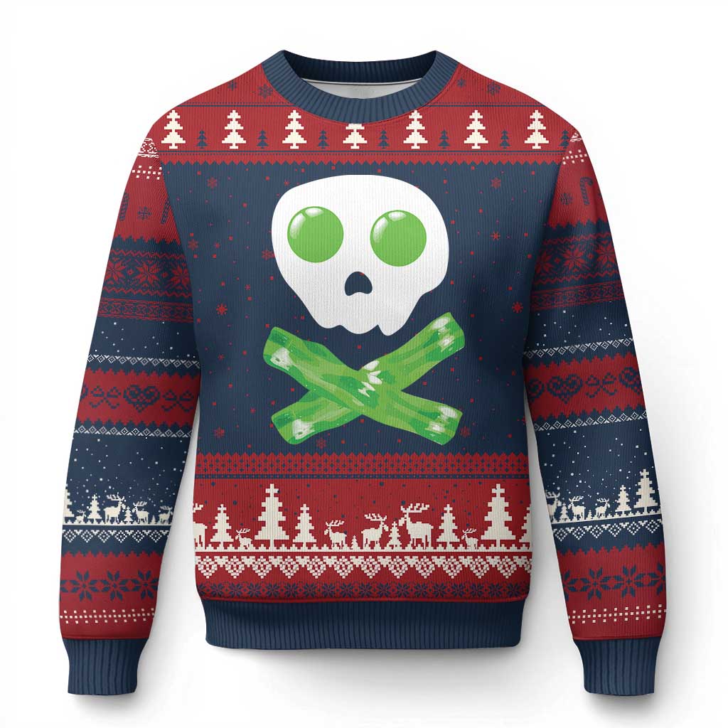 Funny St Patricks Day Ugly Christmas Sweater Bacon & Eggs Skull & Crossbones TS10 Navy Red Print Your Wear