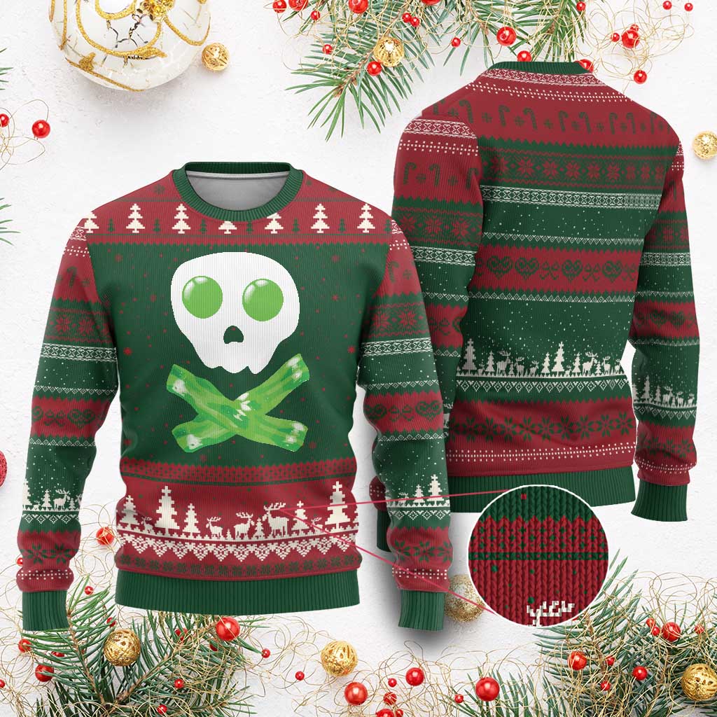 Funny St Patricks Day Ugly Christmas Sweater Bacon & Eggs Skull & Crossbones TS10 Red Green Print Your Wear