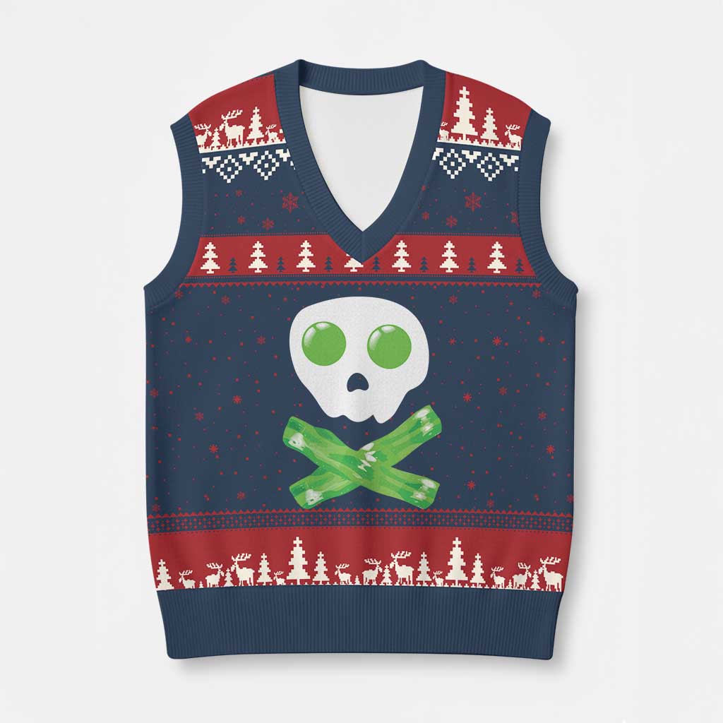 Funny St Patricks Day V-Neck Knit Sweater Vest Bacon & Eggs Skull & Crossbones TS10 Navy Red Print Your Wear