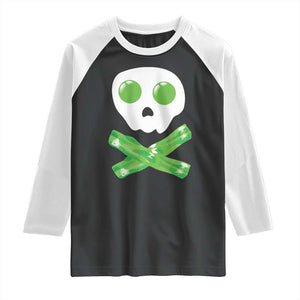 Funny St Patricks Day Raglan Shirt Bacon & Eggs Skull & Crossbones TS10 Black White Print Your Wear