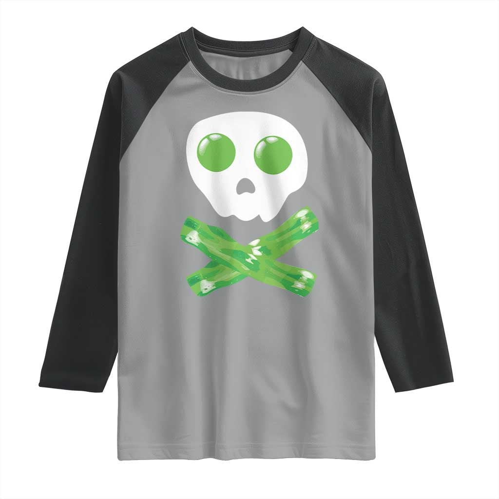 Funny St Patricks Day Raglan Shirt Bacon & Eggs Skull & Crossbones TS10 Sport Gray Black Print Your Wear