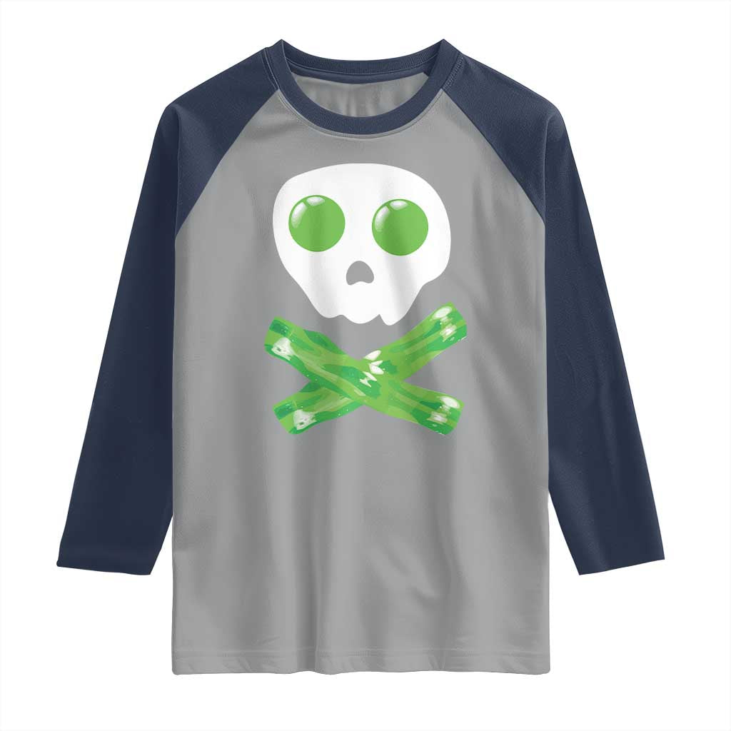 Funny St Patricks Day Raglan Shirt Bacon & Eggs Skull & Crossbones TS10 Sport Gray Navy Print Your Wear