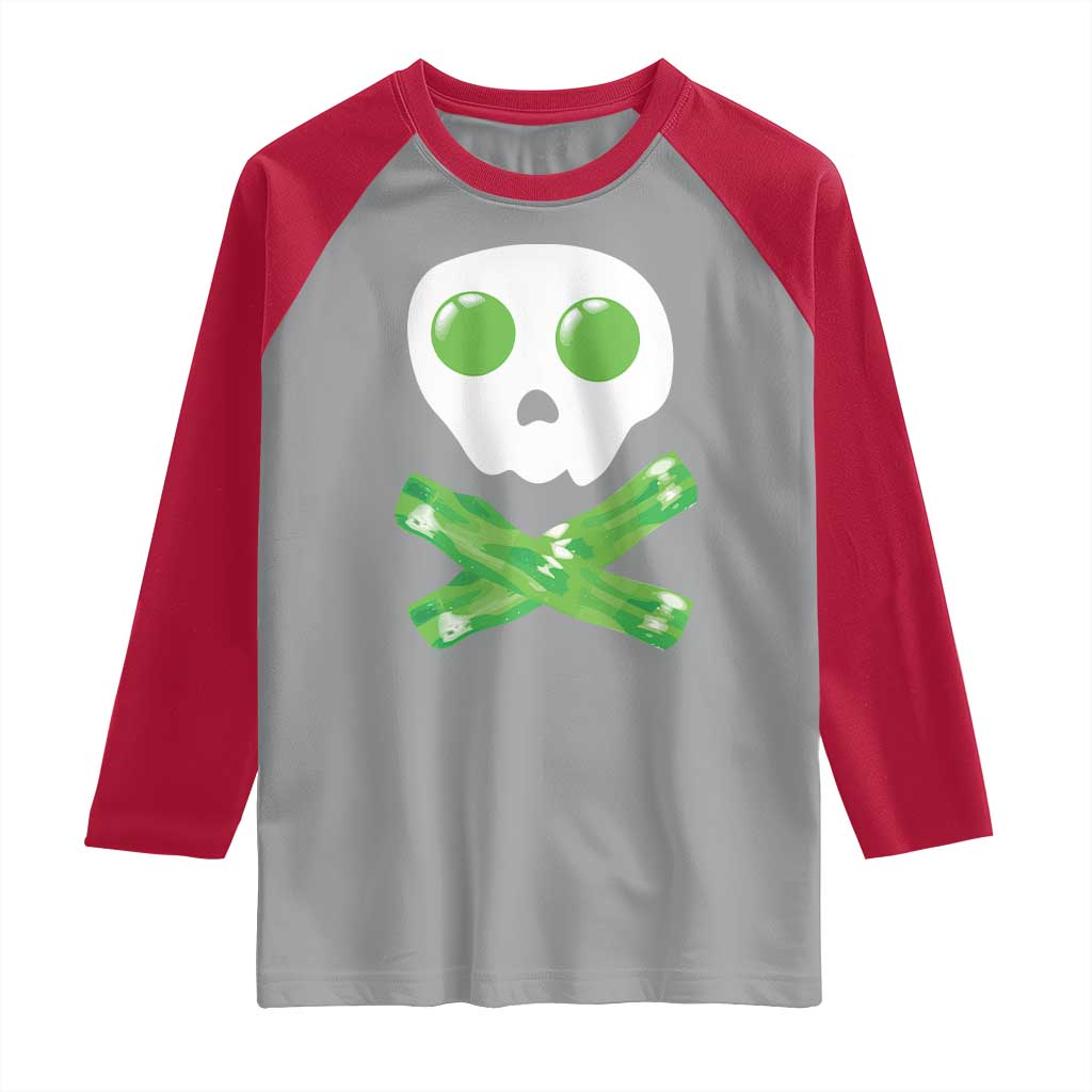 Funny St Patricks Day Raglan Shirt Bacon & Eggs Skull & Crossbones TS10 Sport Gray Red Print Your Wear