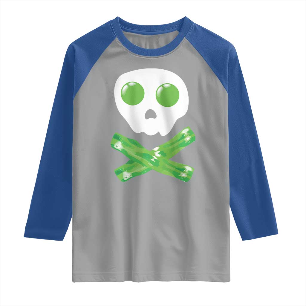 Funny St Patricks Day Raglan Shirt Bacon & Eggs Skull & Crossbones TS10 Sport Gray Royal Print Your Wear