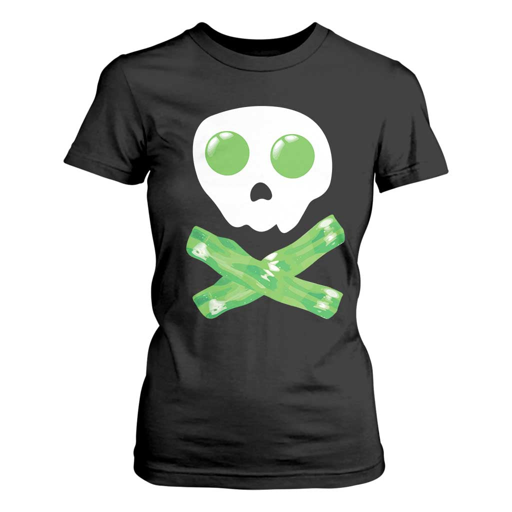Funny St Patricks Day T Shirt For Women Bacon & Eggs Skull & Crossbones TS10 Black Print Your Wear