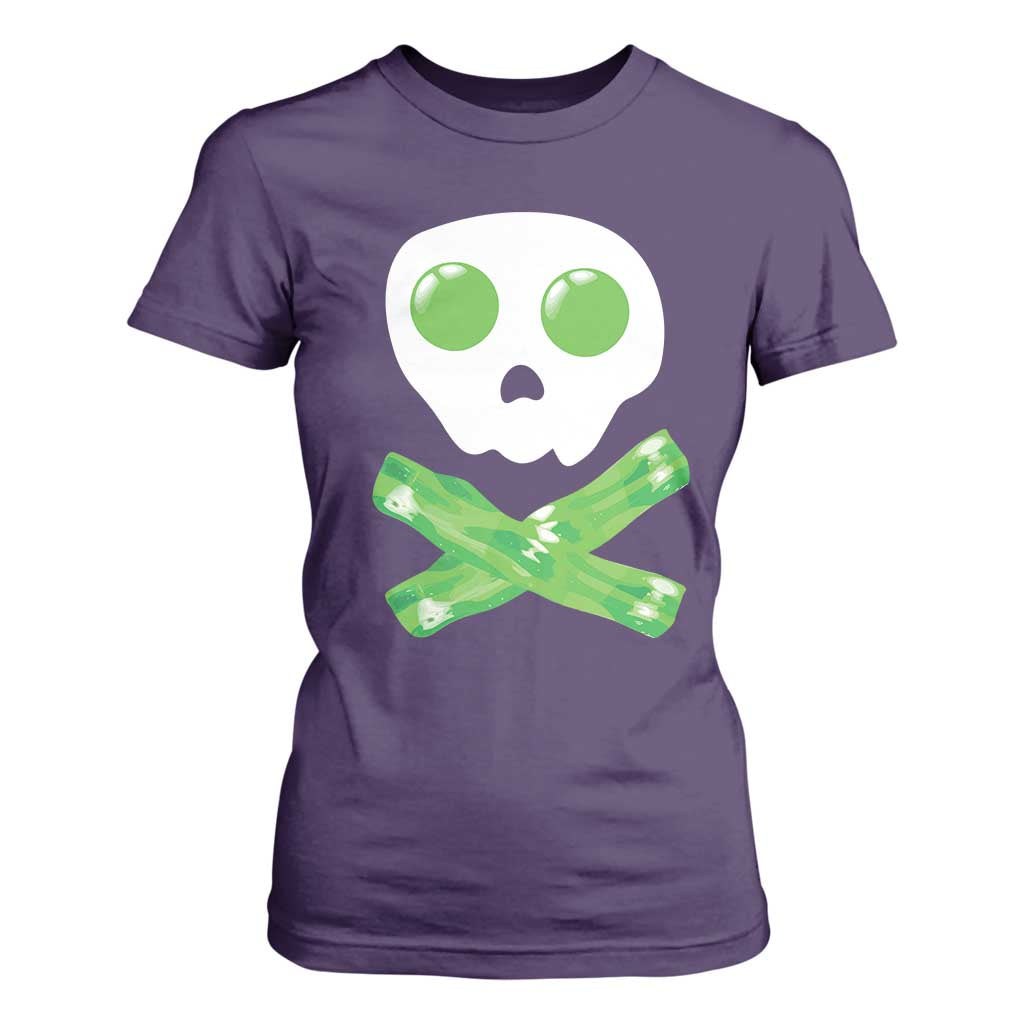 Funny St Patricks Day T Shirt For Women Bacon & Eggs Skull & Crossbones TS10 Purple Print Your Wear