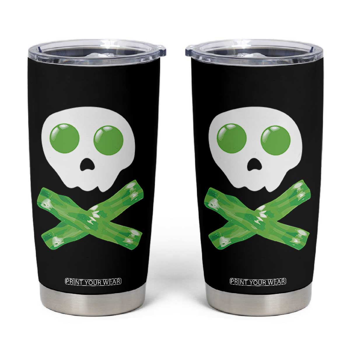 Funny St Patricks Day Tumbler Cup Bacon & Eggs Skull & Crossbones TS10 Black Print Your Wear