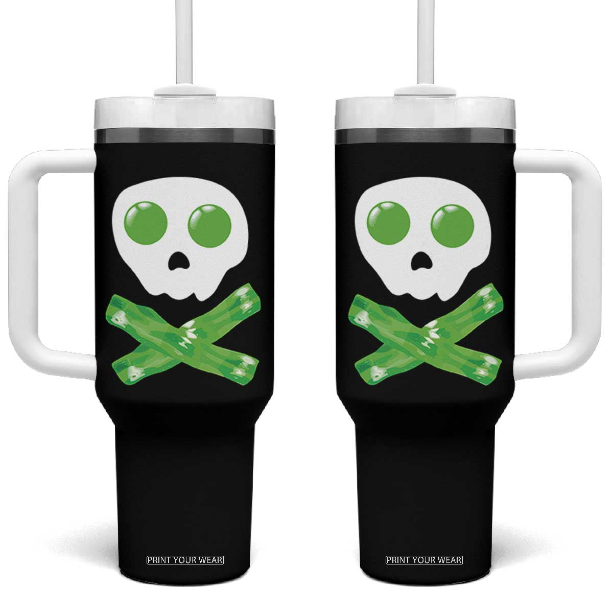 Funny St Patricks Day Tumbler With Handle Bacon & Eggs Skull & Crossbones TS10 One Size: 40 oz Black Print Your Wear