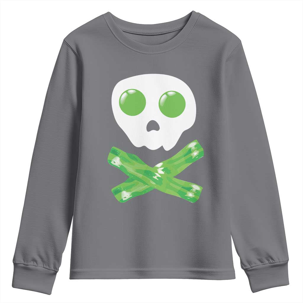 Funny St Patricks Day Youth Sweatshirt Bacon & Eggs Skull & Crossbones TS10 Charcoal Print Your Wear