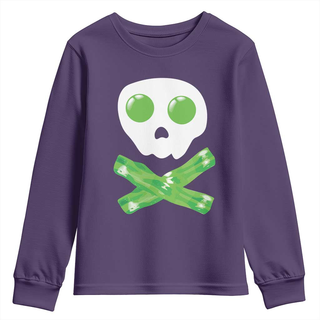 Funny St Patricks Day Youth Sweatshirt Bacon & Eggs Skull & Crossbones TS10 Purple Print Your Wear