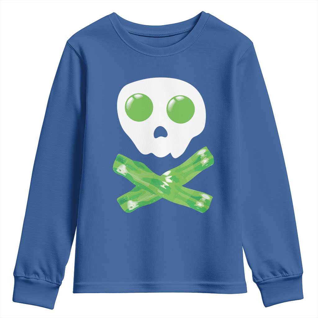 Funny St Patricks Day Youth Sweatshirt Bacon & Eggs Skull & Crossbones TS10 Royal Blue Print Your Wear
