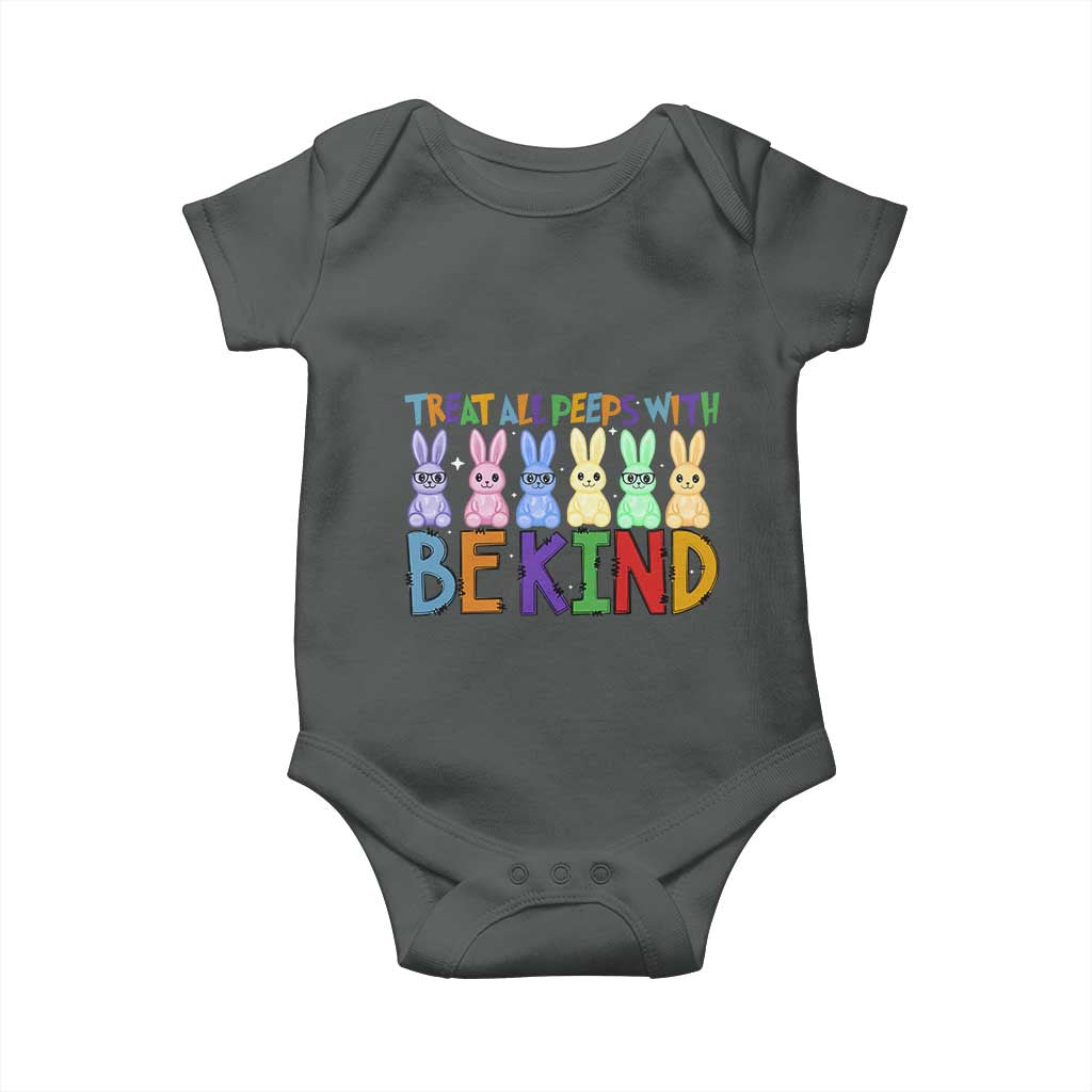 Teacher Easter Baby Onesie Treat All Peeps With Kindness Funny Bunny TS10 Dark Heather Print Your Wear