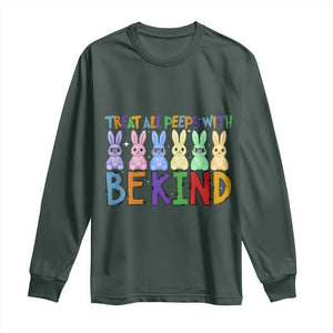 Teacher Easter Long Sleeve Shirt Treat All Peeps With Kindness Funny Bunny TS10 Dark Forest Green Print Your Wear