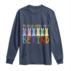 Teacher Easter Long Sleeve Shirt Treat All Peeps With Kindness Funny Bunny TS10 Navy Print Your Wear