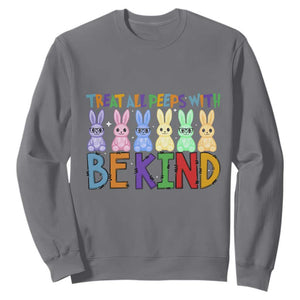 Teacher Easter Sweatshirt Treat All Peeps With Kindness Funny Bunny TS10 Charcoal Print Your Wear