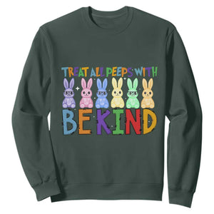 Teacher Easter Sweatshirt Treat All Peeps With Kindness Funny Bunny TS10 Dark Forest Green Print Your Wear