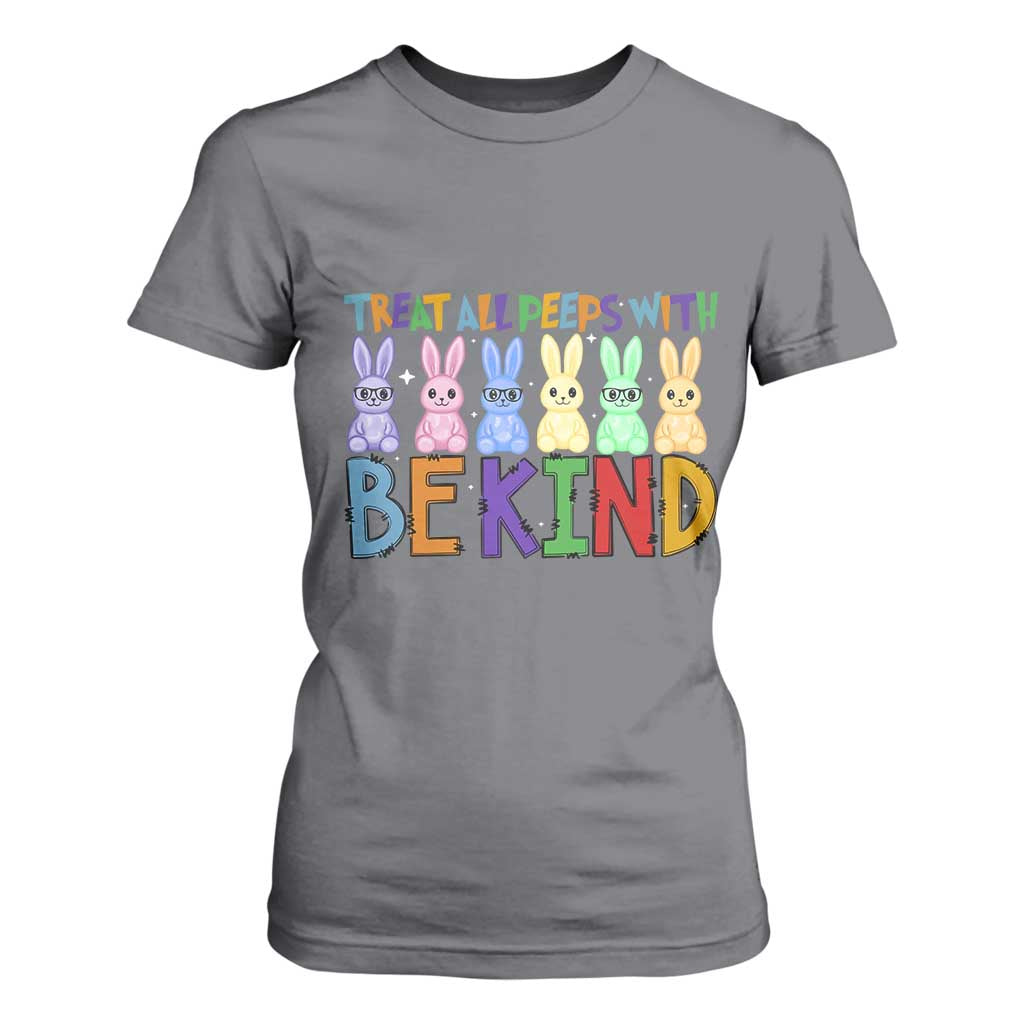 Teacher Easter T Shirt For Women Treat All Peeps With Kindness Funny Bunny TS10 Charcoal Print Your Wear