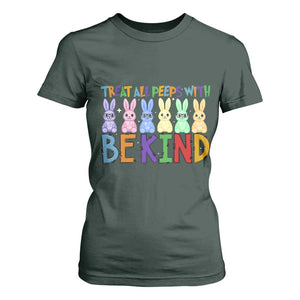 Teacher Easter T Shirt For Women Treat All Peeps With Kindness Funny Bunny TS10 Dark Forest Green Print Your Wear