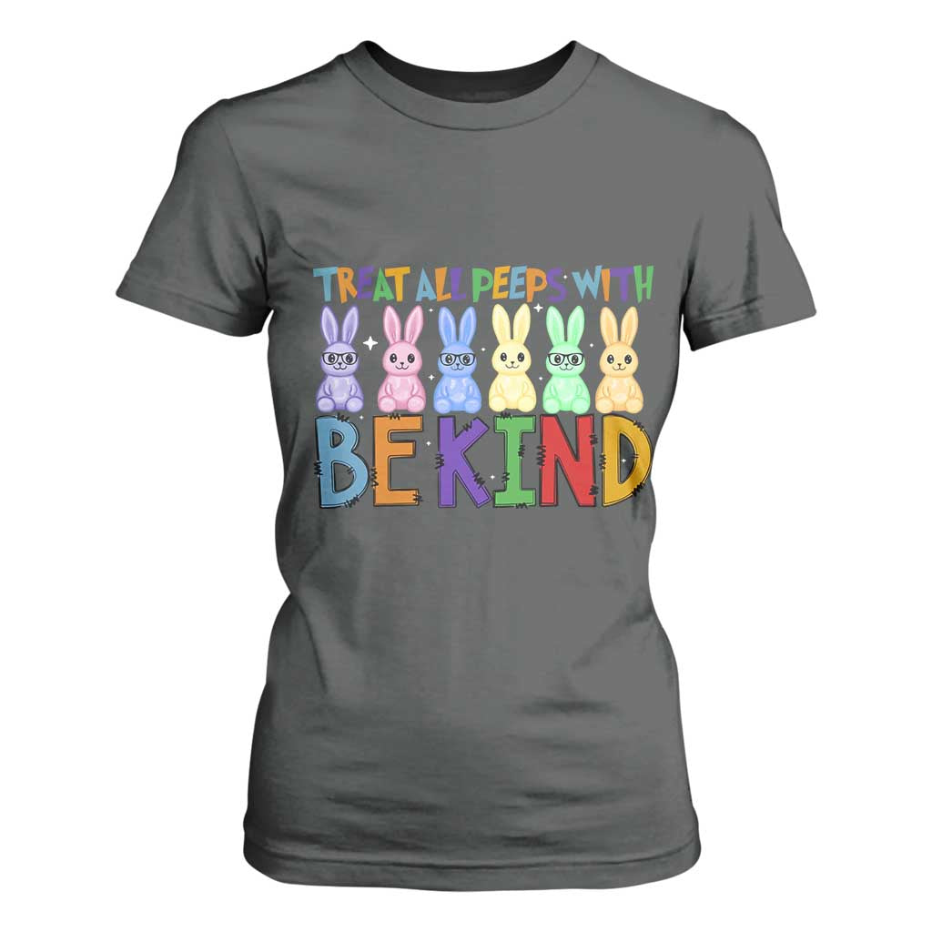 Teacher Easter T Shirt For Women Treat All Peeps With Kindness Funny Bunny TS10 Dark Heather Print Your Wear