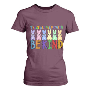 Teacher Easter T Shirt For Women Treat All Peeps With Kindness Funny Bunny TS10 Maroon Print Your Wear