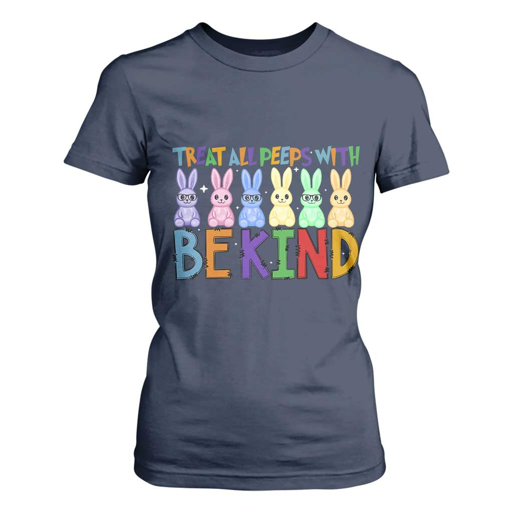Teacher Easter T Shirt For Women Treat All Peeps With Kindness Funny Bunny TS10 Navy Print Your Wear