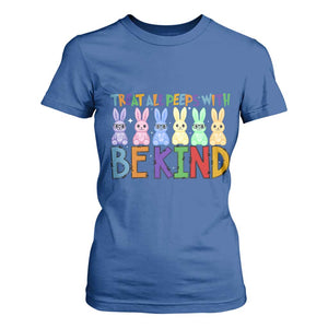 Teacher Easter T Shirt For Women Treat All Peeps With Kindness Funny Bunny TS10 Royal Blue Print Your Wear