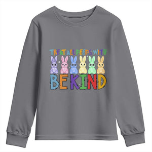 Teacher Easter Youth Sweatshirt Treat All Peeps With Kindness Funny Bunny TS10 Charcoal Print Your Wear