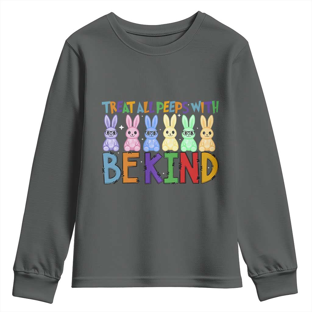 Teacher Easter Youth Sweatshirt Treat All Peeps With Kindness Funny Bunny TS10 Dark Heather Print Your Wear