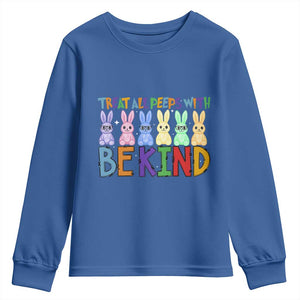 Teacher Easter Youth Sweatshirt Treat All Peeps With Kindness Funny Bunny TS10 Royal Blue Print Your Wear